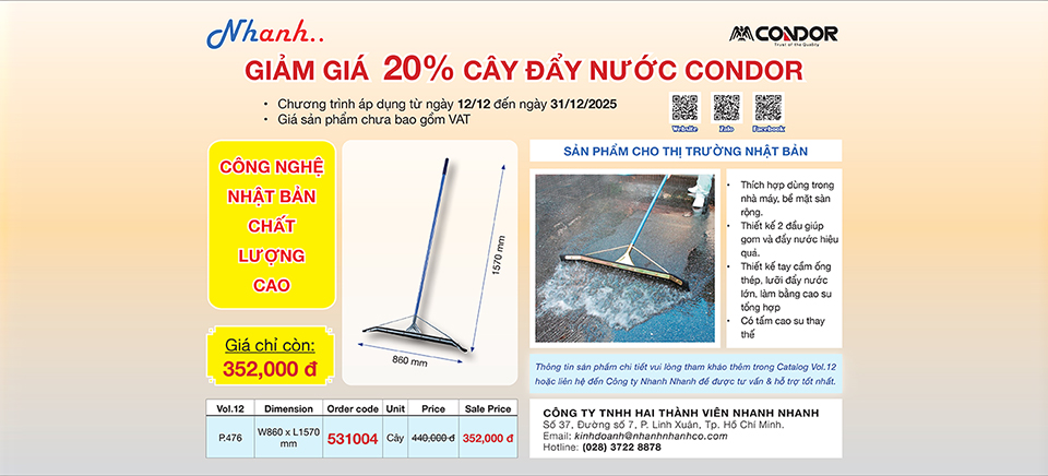 KHUYẾN MÃI ĐẶC BIỆT: GIẢM GIÁ 20% CÂY ĐẨY NƯỚC CONDOR